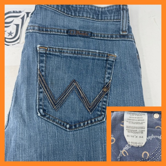 Wrangler Q Baby Women's Jeans Size 9/10x34 Light Wash Denim Straight Leg - Picture 1 of 9